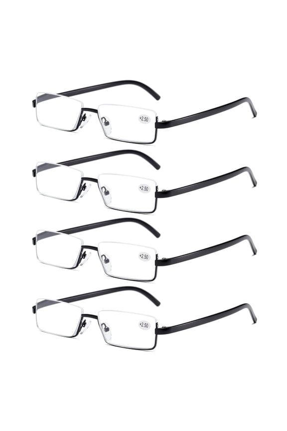 4PK Men Half Metal Frame Reading Glasses Blue Light Readers for Small Head Face