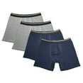 thumbnail image 1 of 4PK Mens Boxer Briefs Black Cotton Breathable Underwear Soft Comfort Flex Fit, 1 of 4