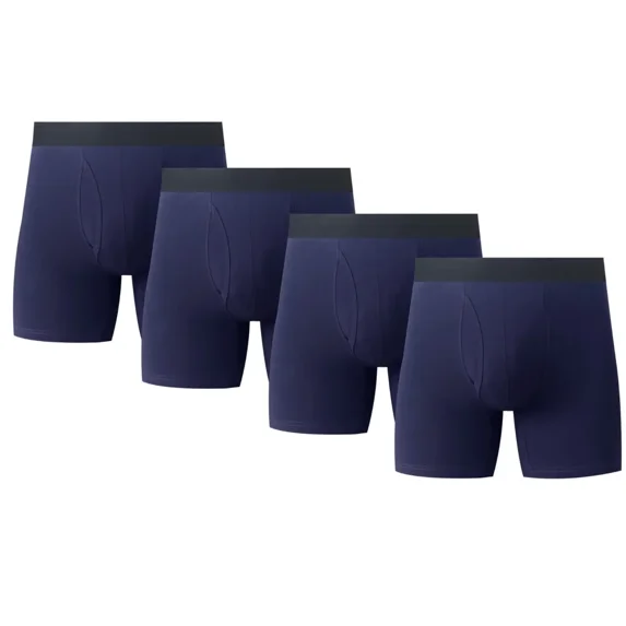 4PK Mens Cotton Boxer Briefs Tagless Comfort Flex Underwear With Opening Fly