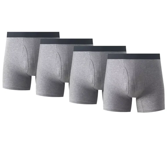4PK Mens Cotton Boxer Briefs Tagless Comfort Flex Underwear With Opening Fly