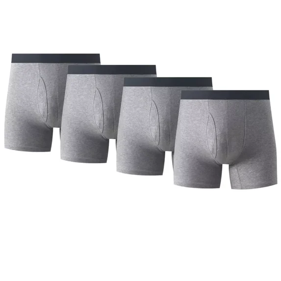 4PK Mens Cotton Boxer Briefs Tagless Comfort Flex Underwear With Opening Fly