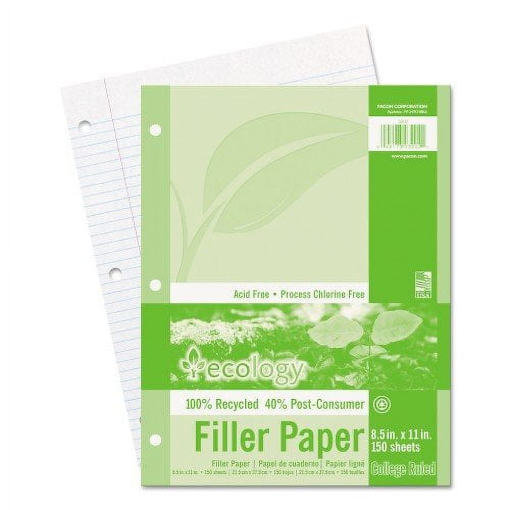 Ecology Filler Paper, 3-Hole, 8.5 x 11, Medium/College Rule, 150/Pack Ecology Filler Paper, 3-Hole, 8.5 x 11, Medium/College Rule, 150/Pack