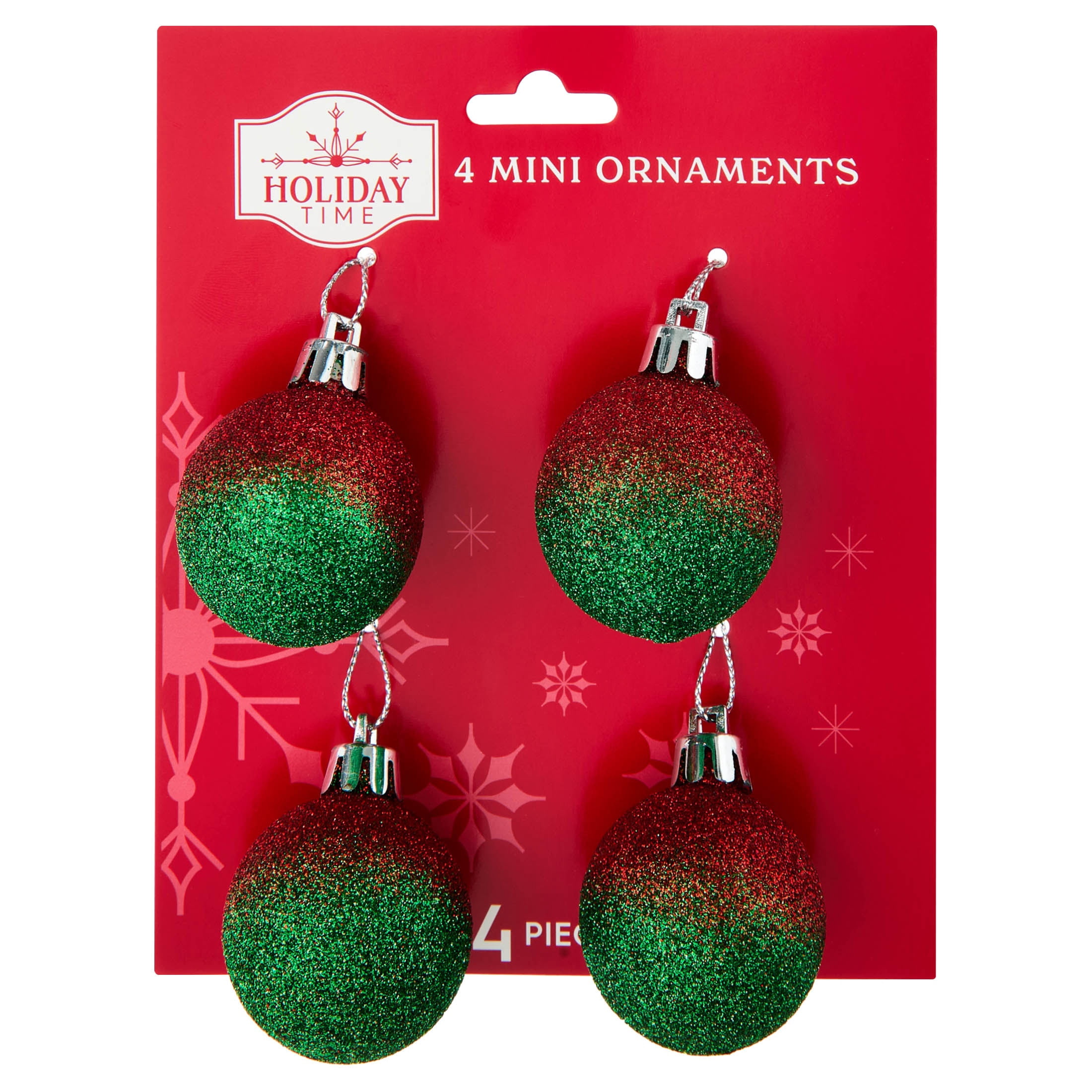 4-Count Red and Green Glitter Mini Christmas Ornaments, 2", by Holiday Time