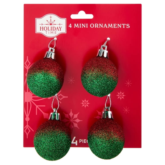 4-Count Red and Green Glitter Mini Christmas Ornaments, 2", by Holiday Time