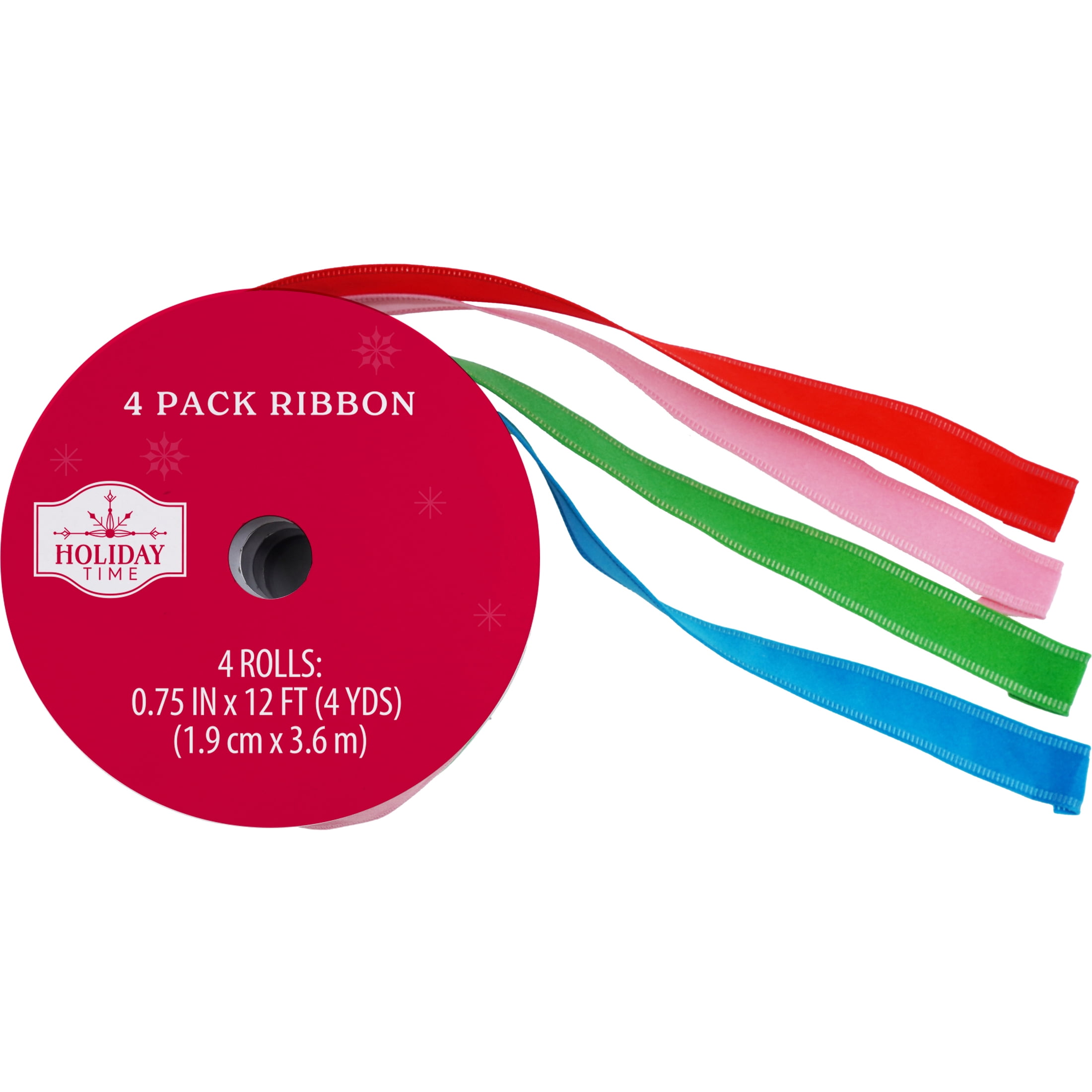 Assorted Color Christmas Ribbon, 0.75" x 12', 4 Pack, by Holiday Time