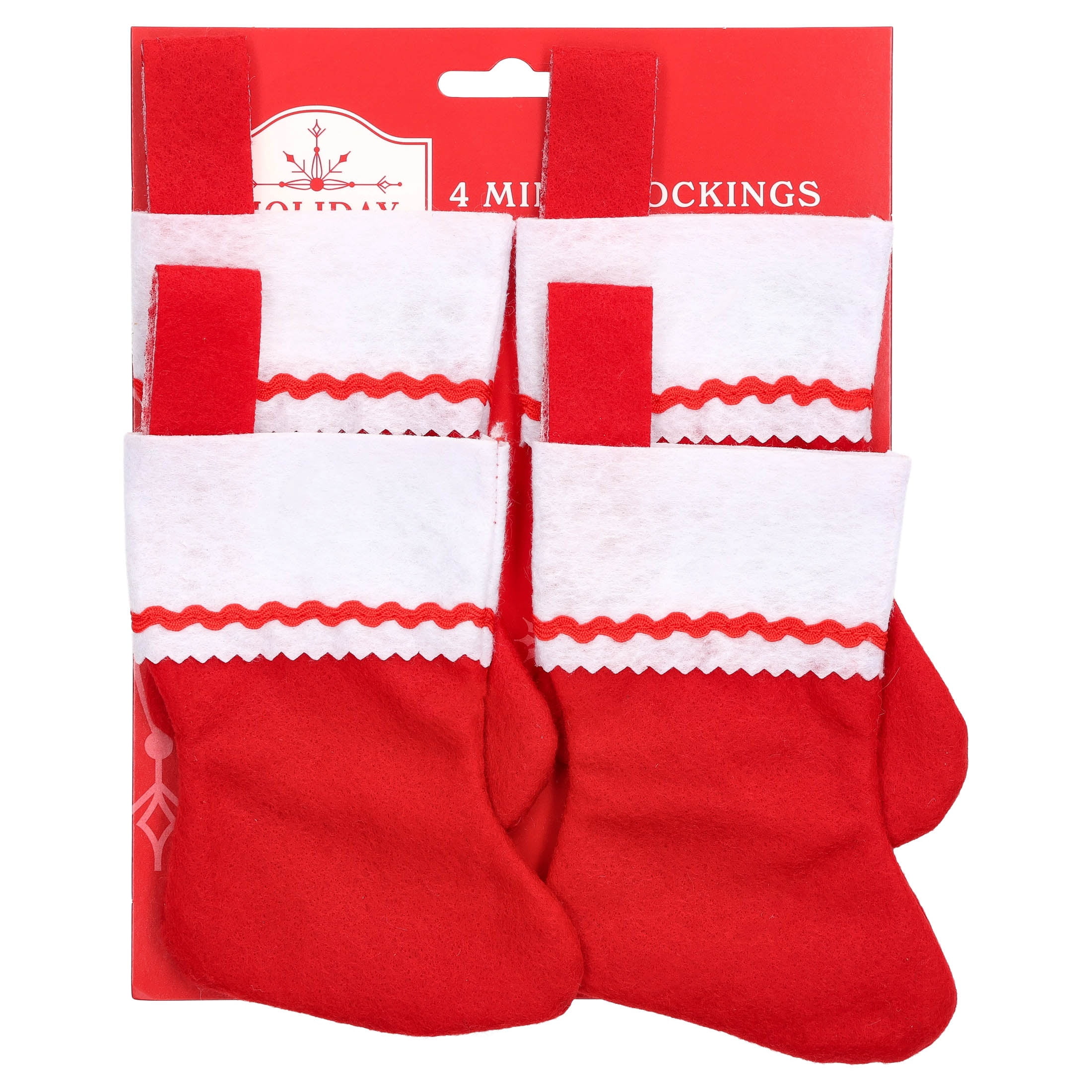 Mini Christmas Stockings, Red and White, 6", 4 Count, by Holiday Time
