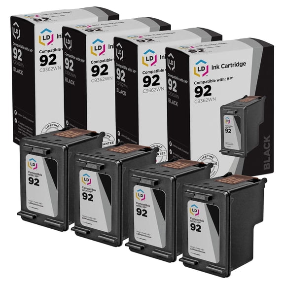 LD Products 4PK Replacement C9362WN Compatible with HP 92 Black Ink Cartridges 5420 5420v