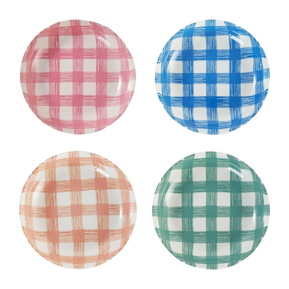 Way to Celebrate Ceramic Easter Dinner Bowls with Checkers, Mixed Colors, Set of 4