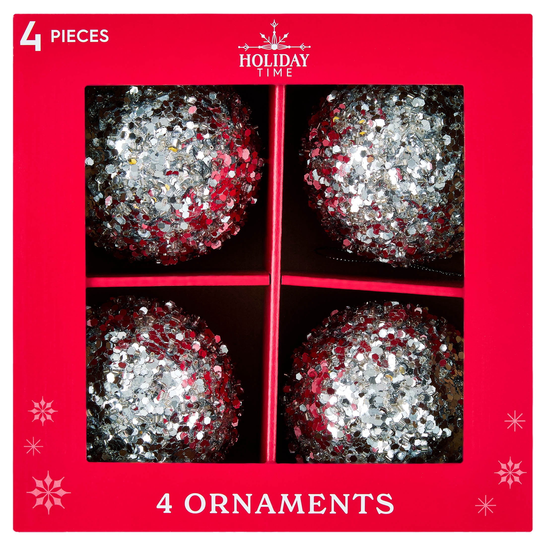 4-Count Silver Chunky Glitter Ball Christmas Ornaments, 4", by Holiday Time