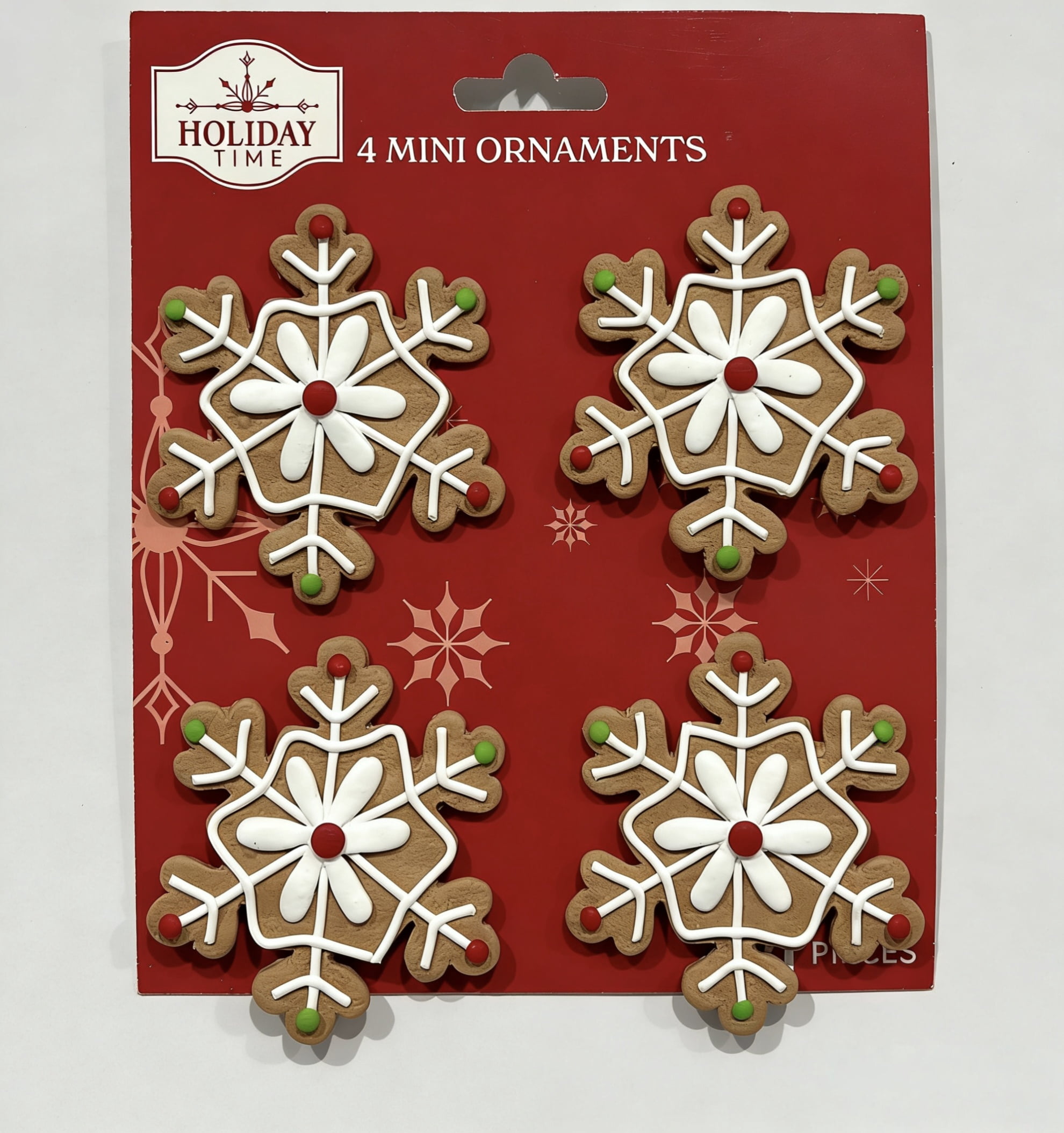 Holiday Time Clay Dough Snowflake Christmas Ornaments, 4-Piece Set for Trees and Wreaths