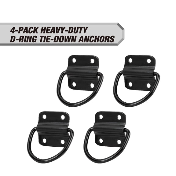 Hyper Tough Heavy Duty Steel D-Rings Tie-Down Anchor with Screws and Bolts, 3,000 lb Working Load Limit, 4-Pack