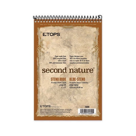4PK TOPS TOP74690 Second Nature Spiral Reporter/Steno Book, Gregg, 6 x 9, White, 70 Sheets