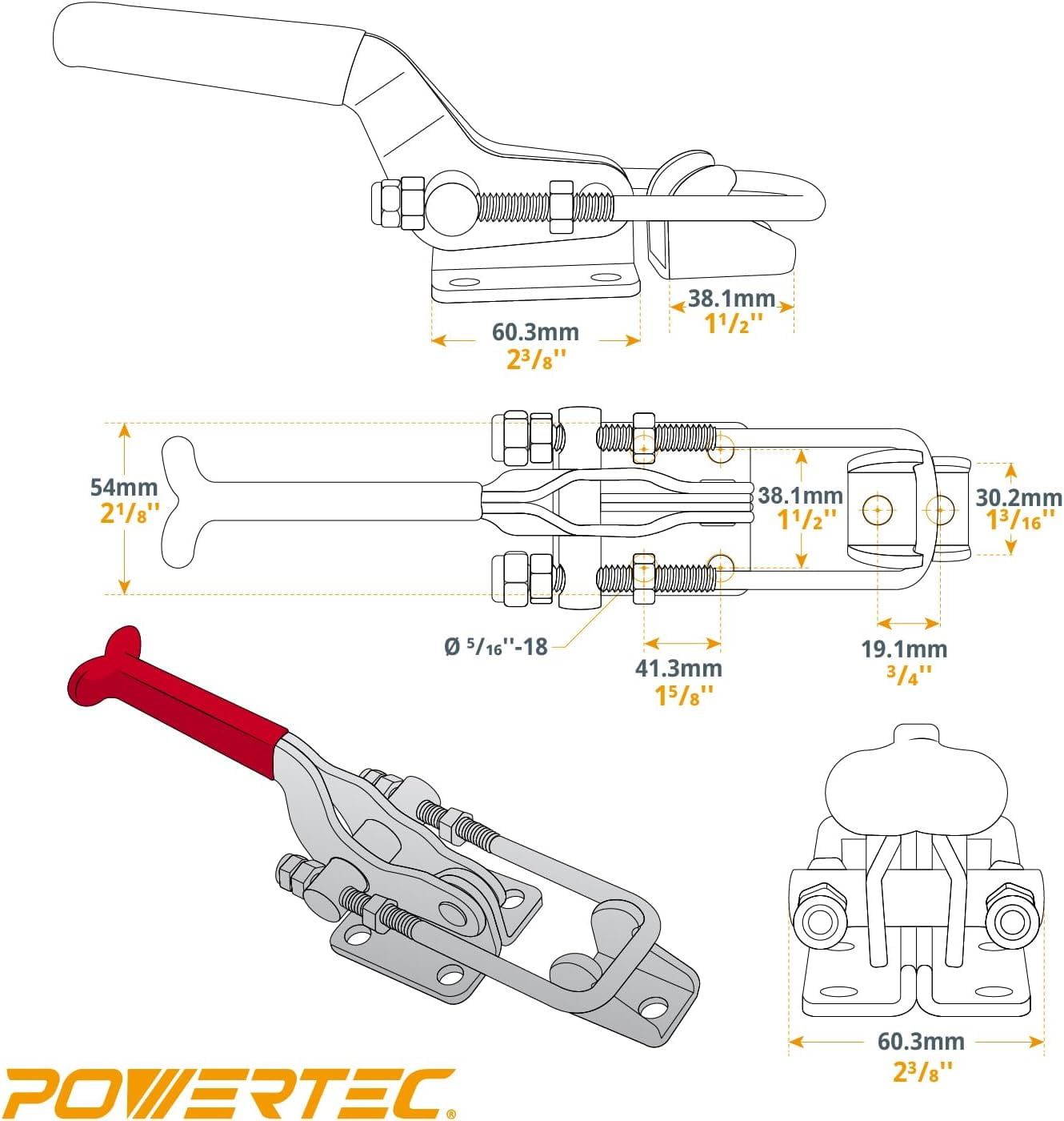 4PK Toggle Clamp, 2000 lbs Holding Capacity, Adjustable U Bolt Latch with Anti-Slip Grip for Woodworking Jigs Fixtures