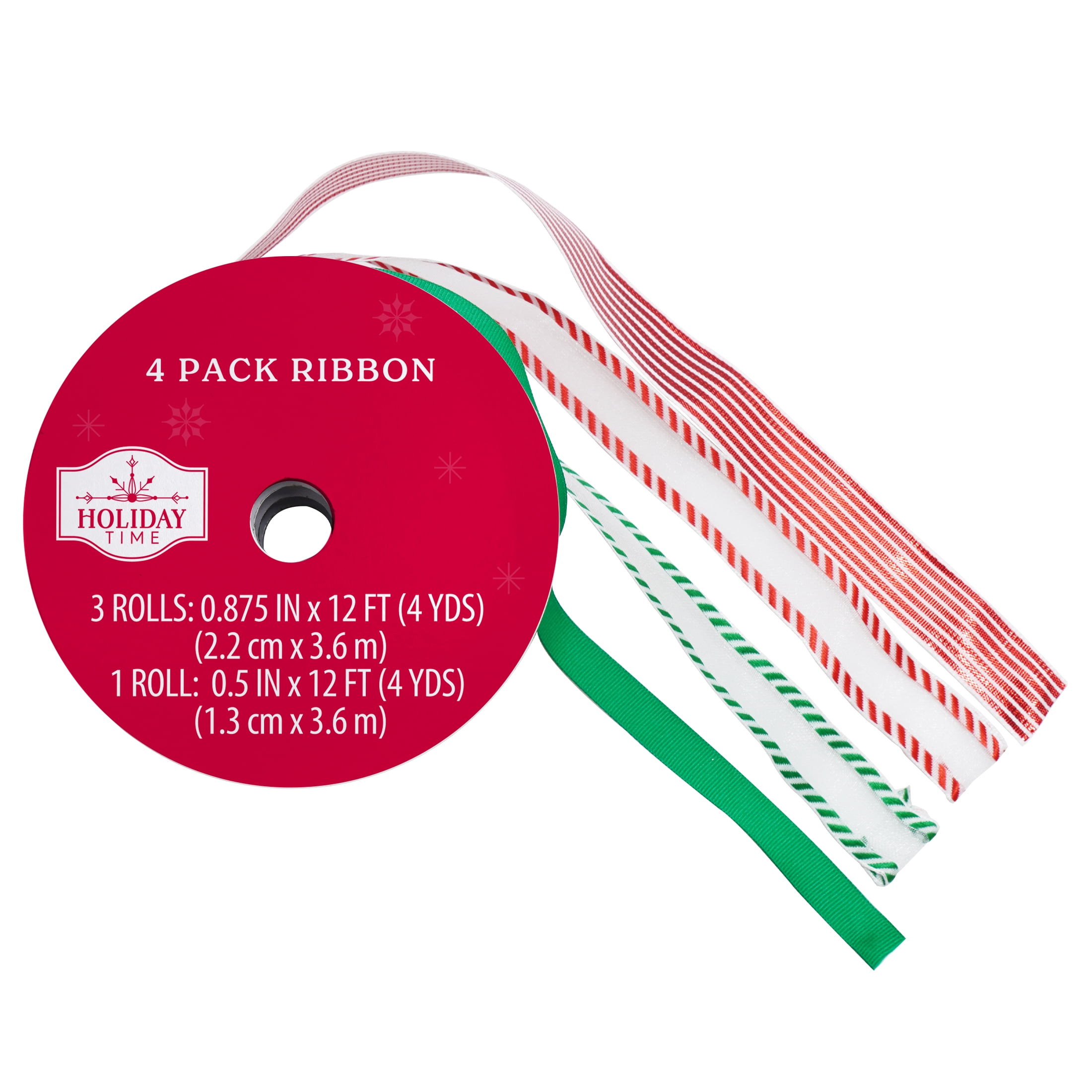 Red/Green/White Christmas Ribbon, 12', 4 Pack, by Holiday Time