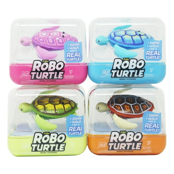 4PK Zuru Robo Alive Robo Turtle Robotic Swimming Turtle, Pink&Blue&Orange&Green