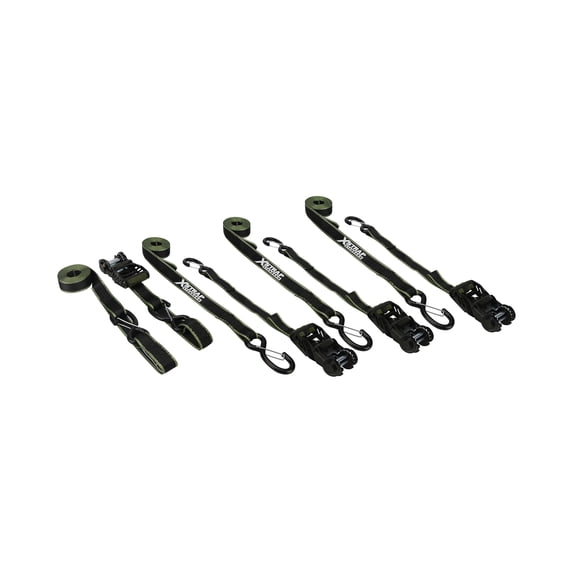 XSTRAP 1.25” x 14' Heavy Duty Aluminum Tactical Ratchet Tie-Downs with Snap S Hooks & Soft Loop - 4 Pack