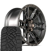 4PLAY 4PS20 22x10 Black Rims & 285/45R22 RT Tires Set 6X135 & 6X139.7 24ET