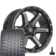 Set4 4PLAY 4P63 22x10 Black Brushed Rims, Goodyear Sport Tires & TPMS 5 Lug