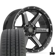 Set4 4PLAY 4P63 22x10 Black Brushed Rims, Bridgestone Tires & TPMS 5 Lug