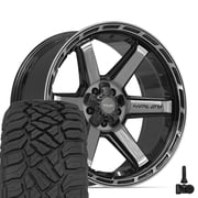 Set4 4PLAY 4P63 22x10 Black Brushed Rims, 33x12.50r22 R/T Tires & TPMS 5 Lug