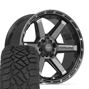 4PLAY 4P63 22x10 Black Rims & 33x12.50R22 R/T Tires Set 5X127 & 5X139.7 -18ET