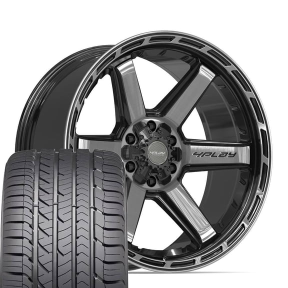 4PLAY Wheels 4P63 22 Inch Rims and Tires Fit 6x135 & 6x139.7 22x10 Gloss Black Brushed with Tinted Clear - Eagle Sport 285/45r22 (Set of 4)