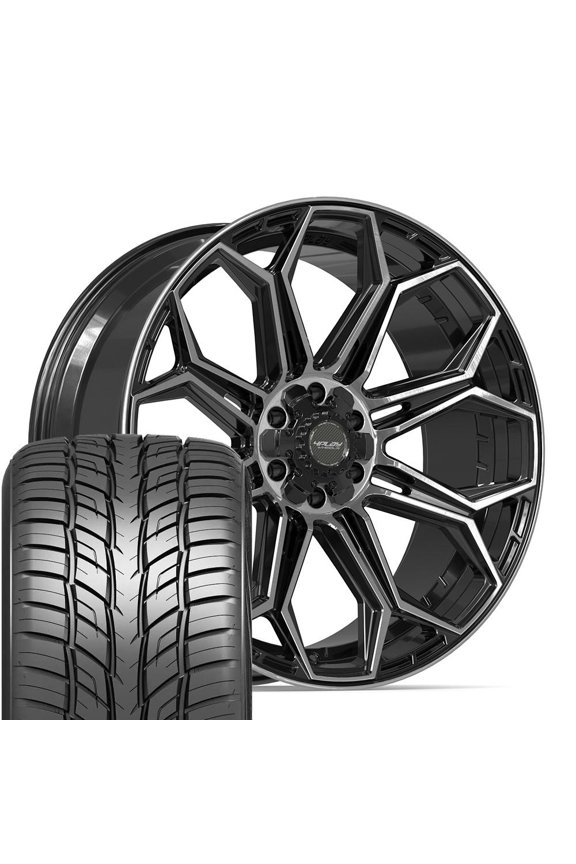 Wheels 4P83 24 Inch Rims & Tires Fit 6x135 & 6x139.7 24x10 Gloss Black Brushed with Tinted Clear - Sailun Atrezzo SVR LX+ 295/35r24 (Set of 4)