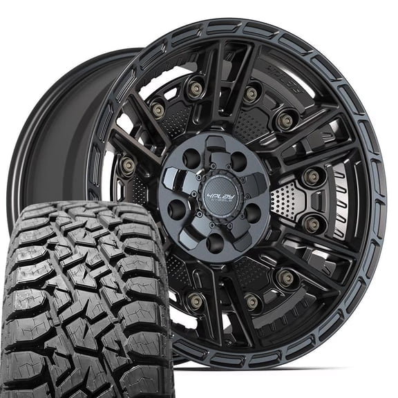 4PLAY Wheels 4PS01 17 Inch Rims and Tires Fit 5x127 & 5x139.7 17x9 Satin Black - TS-57 RT 33x12.50/17 (Set of 4)