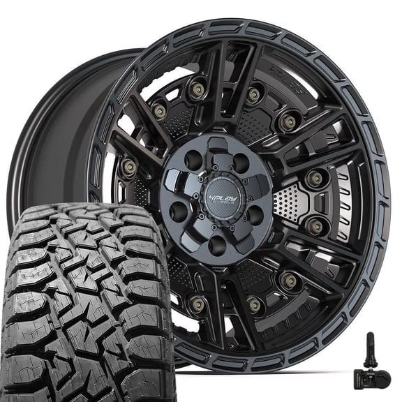 Set(4) 4PLAY 4PS01 17x9 Satin Black Rims, 33x12.50r17 R/T Tires & TPMS 5 Lug