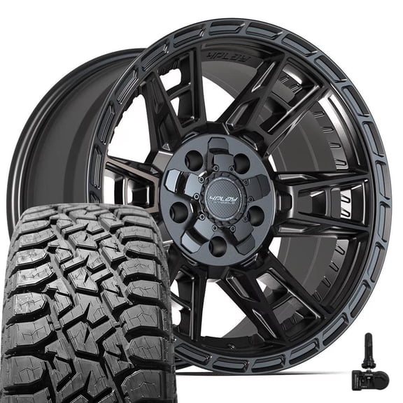 4PLAY Wheels 4PS20 17 Inch Rims and Tires Fit 5x127 & 5x139.7 17x9 Satin Black - TS-57 RT 33x12.50/17 (Set of 4)