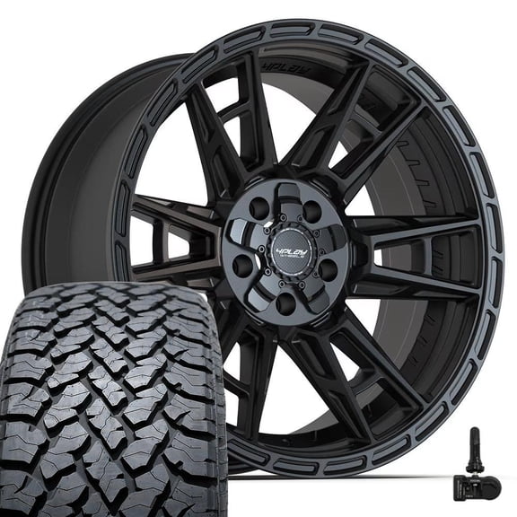 4PLAY Wheels 4PS20 20 Inch Rims, Tires & TPMS Fit 5x127 & 5x139.7 20x9 Satin Black - TBB TS-37 AT 275/55-20 (Set of 4)