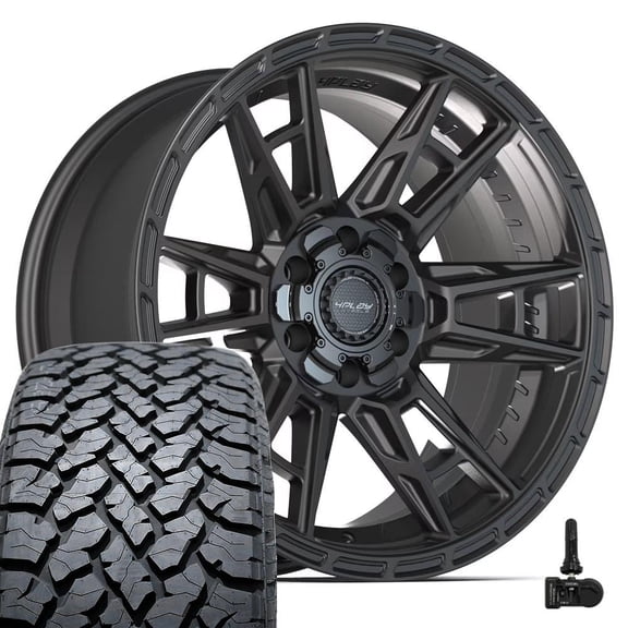 4PLAY Wheels 4PS20 20 Inch Rims and Tires Fit 6x135 & 6x139.7 20x9 Satin Black - TS-37 AT 275/55-20 (Set of 4)