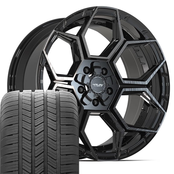 4PLAY Wheels 4PS26 20 Inch Rims and Tires Fit 5x127 & 5x139.7 20x9 Gloss Black Brushed with Tinted Clear - Eagle LS2 275/55r20 (Set of 5)