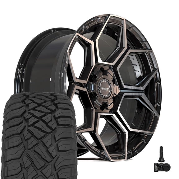 4PLAY Wheels 4PS26 20 Inch Rims and Tires Fit 6x135 & 6x139.7 20x9 Gloss Black Brushed with Tinted Clear - TerraMax RT 275/55-20 (Set of 4)