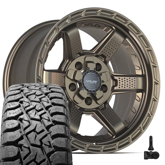 4PLAY Wheels 4PS63 17 Inch Rims and Tires Fit 5x127 & 5x139.7 17x9 Satin Bronze - TS-57 RT 33x12.50/17 (Set of 4)