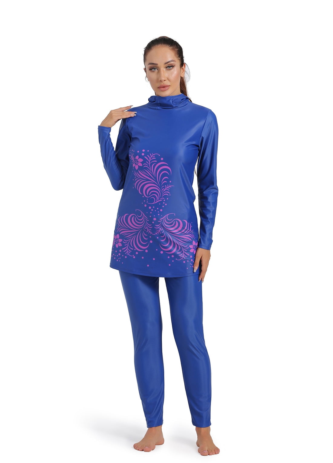 4POSE Women 2 Piece Full Cover Swimsuit Burkini Set Islamic Swimwear  Bathing Suit Purple-Plus Size