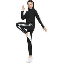 4POSE Women 2PC Sweatsuit Set Long Sleeve Zip Hooded Jacket Leggings Outfit Workout Tracksuit Jogging Sport Suit,Black