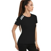 4POSE Women's Short Sleeve Active T Shirt Quick Dry Sports Yoga Tops Black L