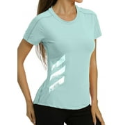 4POSE Womens Short Sleeve Active T-Shirt Quick Dry Athletic Yoga Tops,Blue,L