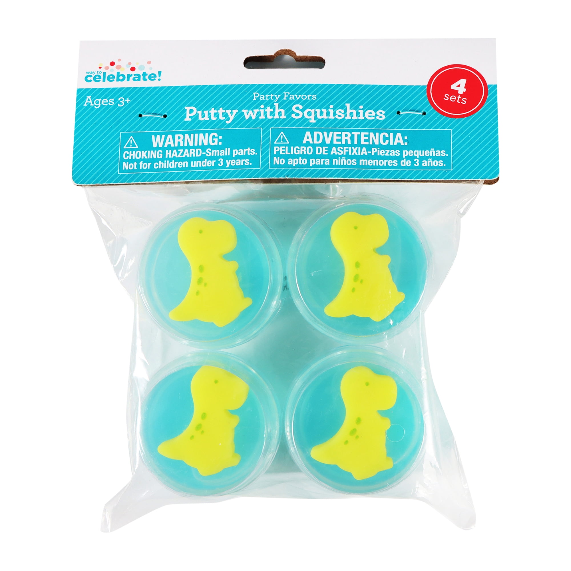 4 Count, Blue Putty with Dinosaur Squishies, Party Favors, by Way To Celebrate