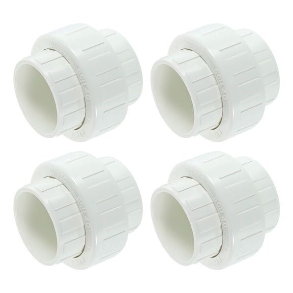 4Pack 1-1/2" Union Coupling Pipe Fitting (Socket x Socket), Union Coupling Adapter, Schedule 40 EPDM O-Ring for Irrigation, Pool System, Indoor Plumbing Project (White)
