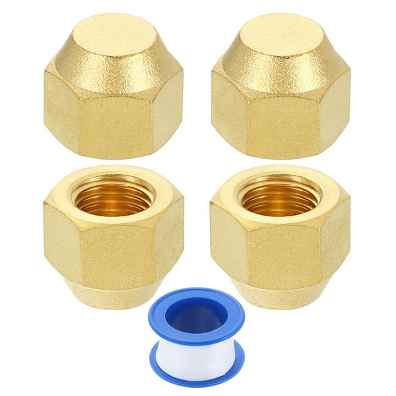 4Pack 1/4" Tube OD Brass Flare Cap, 7/16"-20 UNF Female Thread SAE Pipe Fitting