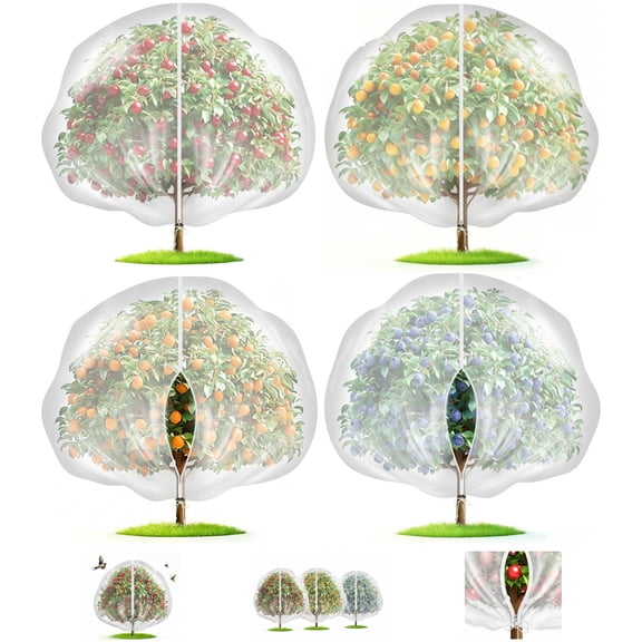 4Pack 1210FT Fruit Tree Netting Bags, Bird & Pest Protection Netting with Zipper & Drawstring, Safeguard Apple Trees, Blueberry Bushes & Garden Plants