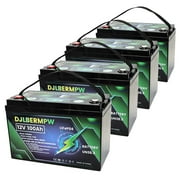 4Pack 12V 100Ah LiFePO4 Lithium Battery, 48V Golf Cart Battery, DJLBERMPW 15000+ Deep Cycle Battery 100A BMS for Golf Cart, Marine, Backup Power, Solar System