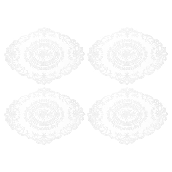 4Pack 12x16in Retro Lace Placemat Oval French Crochet Doilies Pure White