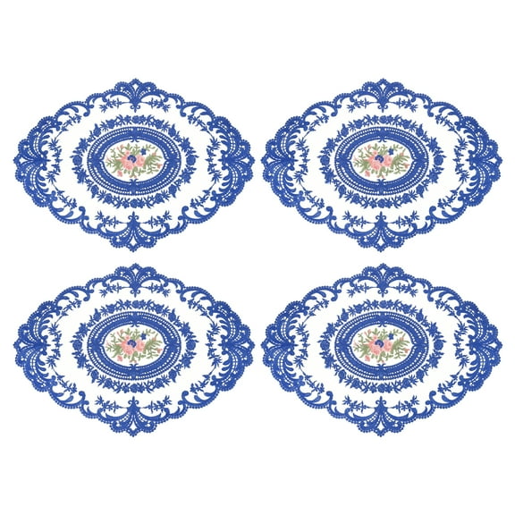 4Pack 12x16in Retro Lace Placemat Oval French Crochet Doilies Sapphire Blue