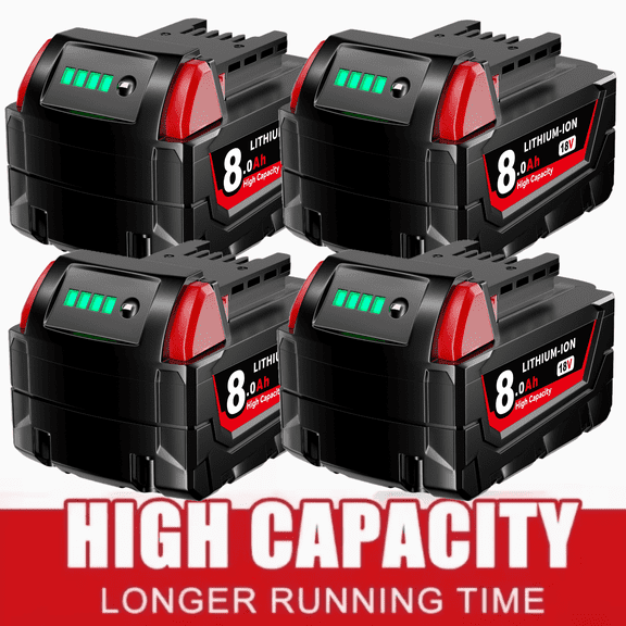 4Pack 18V 8.0Ah Replacement for M-18 Battery Compatible with 18 Volt Power Tools and Chargers Long-Lasting Lithium-Ion Battery for Extended Runtime