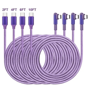 4Pack [2/4/6/10FT] USB-C to USB-C Right Angle PD Charge Cable, 60W Type C Charger Cord Compatible for iPhone 15/16 Series, Galaxy S22 S21 S20 Note 20/10, Pixel 7 6 Pro 5 4 3 2 & USB-C Laptop Tablet