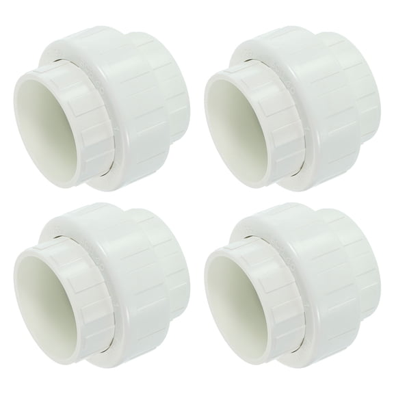 4Pack 2" Union Coupling Pipe Fitting (Socket x Socket), Union Coupling Adapter, Schedule 40 EPDM O-Ring for Irrigation, Pool System, Indoor Plumbing Project (White)