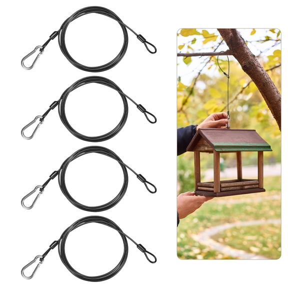 4Pack 200cm Stainless Steel Cable Chain Wire Bird Feeder Hanger with Clip Black
